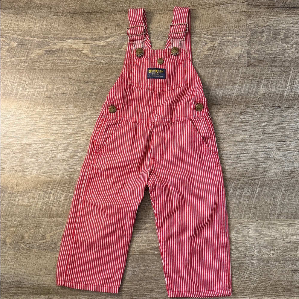 Vintage OshKosh B'gosh Red and White Striped Kids Overalls OS